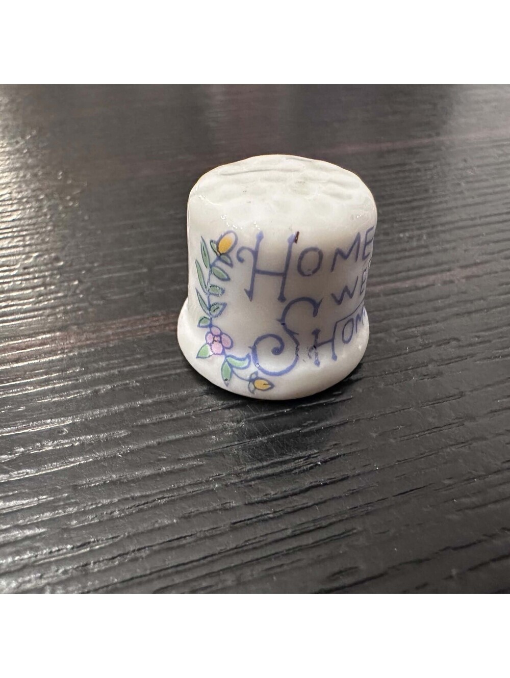 Vintage Home Sweet Home Porcelain Thimble Floral Sewing Collectible Souvenir EUC